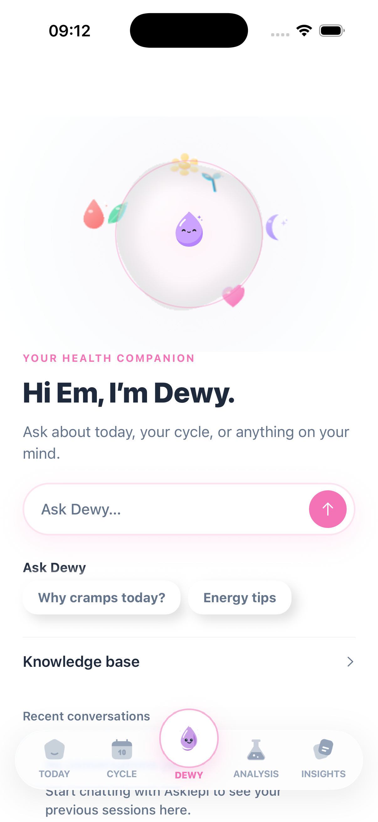 Current Asklepi Her Dewy tab, ready to start a conversation.